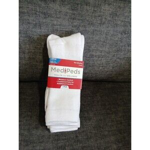 MediPeds Diabetic Socks. White Unisex. Men 7-12/ Women 10-13 Shoe Size Large.